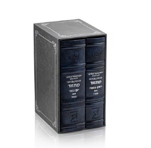 Picture of Artscroll Faux Leather Interlinear Machzorim Schottenstein Edition 2 Volume Slipcased Set Mid Size Hebrew English Navy Sefard